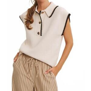 NEW IN FEBRUARY modern henley style sweater vest in vanilla